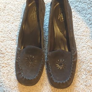 Oh Deer! Brown Leather Suede Platform Slip On Shoes Starburst Size 8M